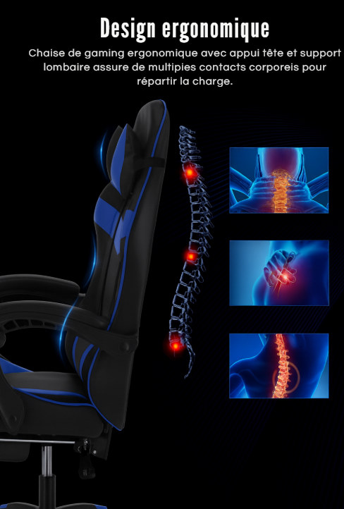 Chaise de Bureau Ergonomique Performance +/ Coussin de massage / Idéale pour le gaming