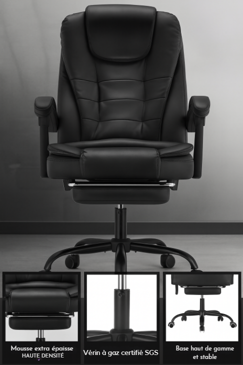 Chaise de Bureau Ergonomique Inclinable – Confort Haut de Gamme en Cuir PU - Idéal professionnel