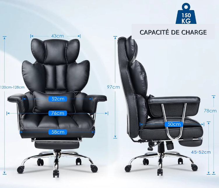 Fauteuil de Bureau Ergonomique Premium - Confort Lombaires - Idéal Professionnel/Télétravail