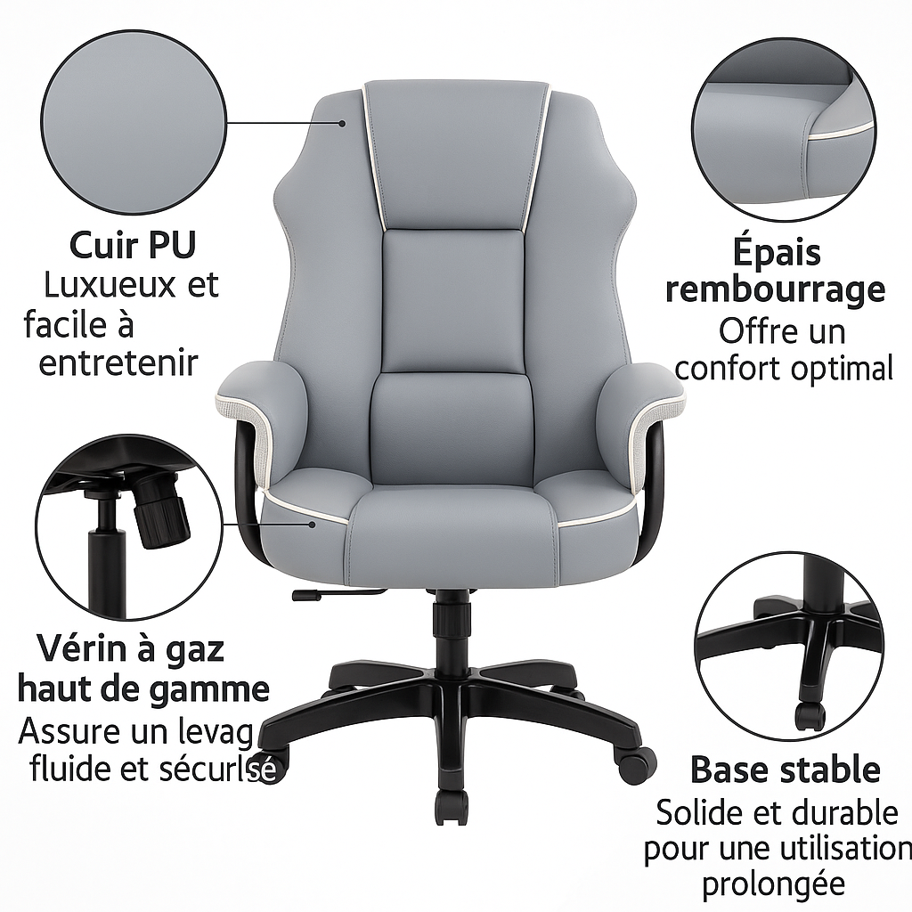 Fauteuil de Bureau Ergonomique en Cuir PU Premium