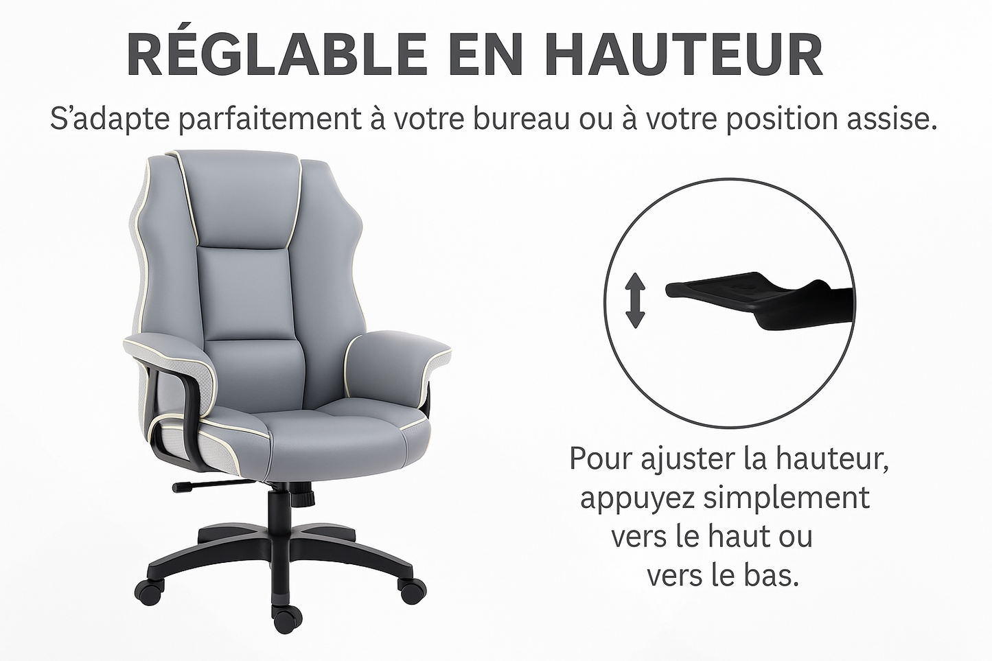 Fauteuil de Bureau Ergonomique en Cuir PU Premium