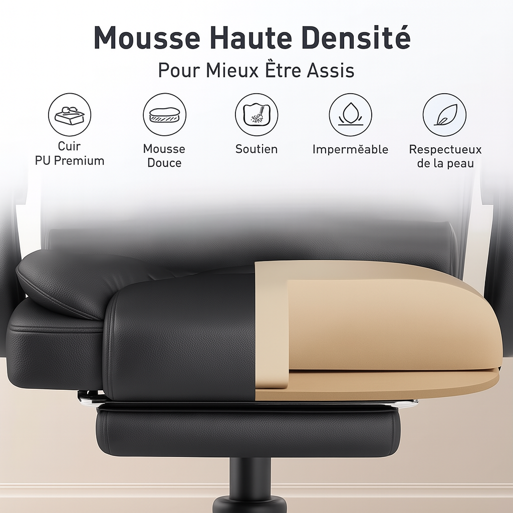 Chaise de Bureau Ergonomique Inclinable – Confort Haut de Gamme en Cuir PU - Idéal professionnel