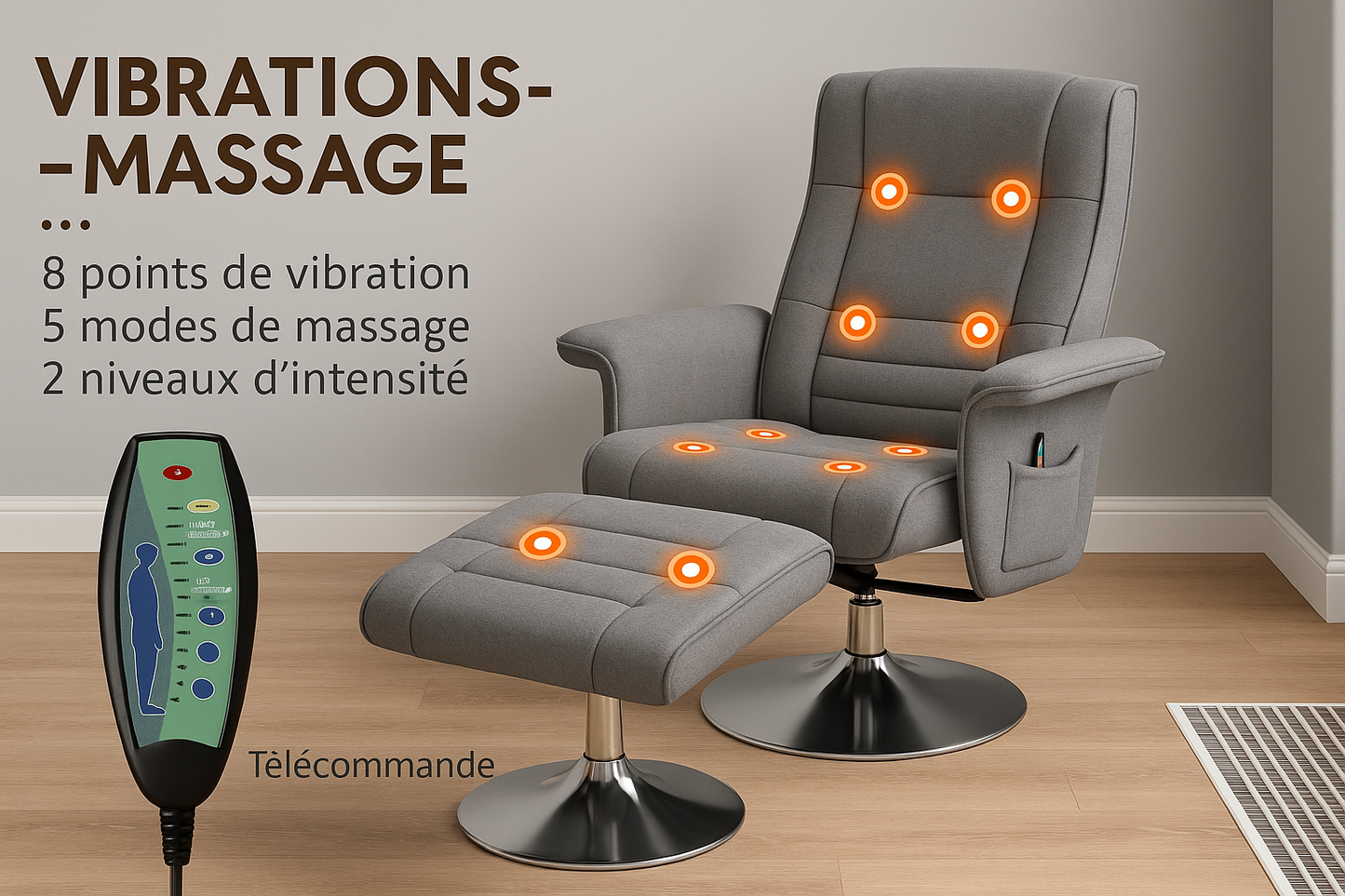 Fauteuil relax massage + repose-pieds