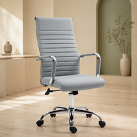 Fauteuil de Bureau Ergonomique "Milo" Dossier Haut en Simili Cuir – Gris Clair, Piètement Chromé 1