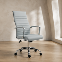 Fauteuil de Bureau Ergonomique "Milo" Dossier Haut en Simili Cuir – Gris Clair, Piètement Chromé 2