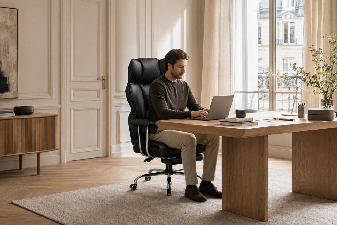 Fauteuil de Bureau Ergonomique "Atlas" avec Repose-Pieds – Grand Confort, Charge 150 kg