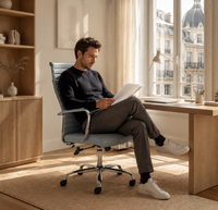 Fauteuil de Bureau Ergonomique "Milo" Dossier Haut en Simili Cuir – Gris Clair, Piètement Chromé 4