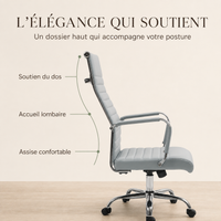Fauteuil de Bureau Ergonomique "Milo" Dossier Haut en Simili Cuir – Gris Clair, Piètement Chromé 5