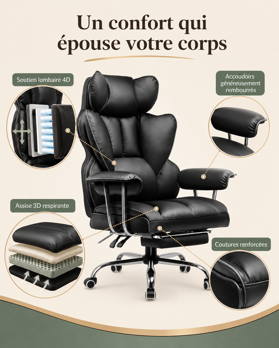 Dimensionné pour les grands gabarits.