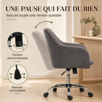 Fauteuil de Bureau "Lena" en Velours – Assise Coquille, Charge 150 kg, Piètement Chromé 7