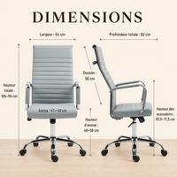 Fauteuil de Bureau Ergonomique "Milo" Dossier Haut en Simili Cuir – Gris Clair, Piètement Chromé 8