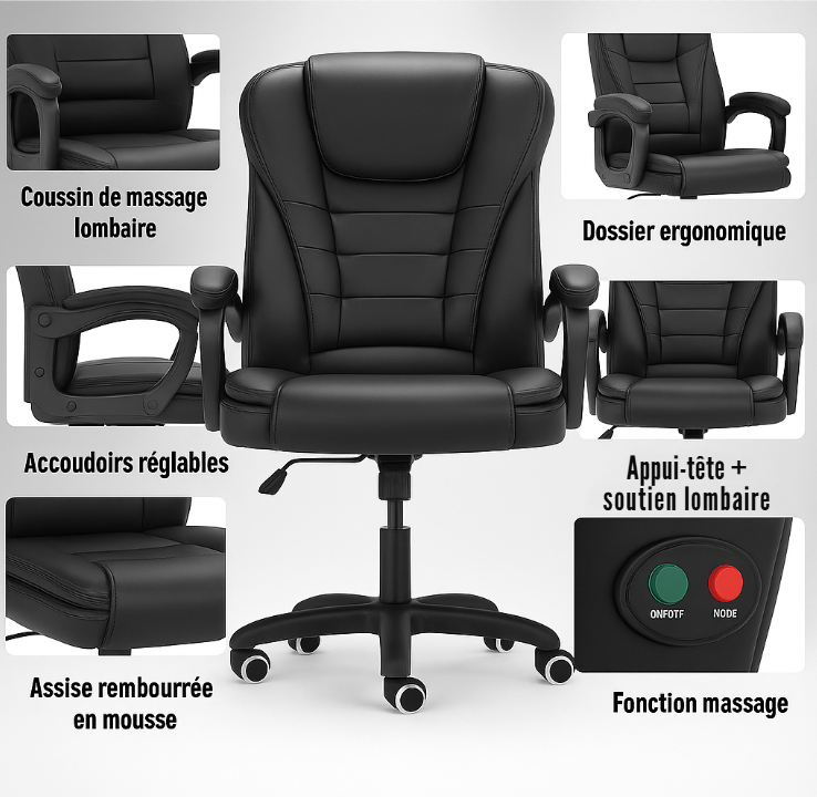 Chaise de Bureau Ergonomique avec Dossier Inclinable – Confort Lombaire