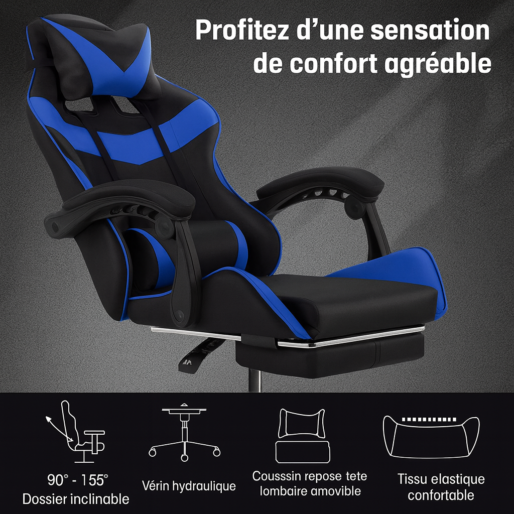 Chaise de Bureau Ergonomique Performance +/ Coussin de massage / Idéale pour le gaming