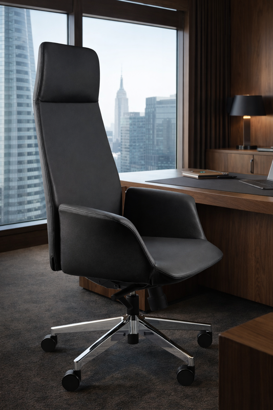 Fauteuil de Bureau Ergonomique Premium "Preto" en Cuir / Idéal Direction