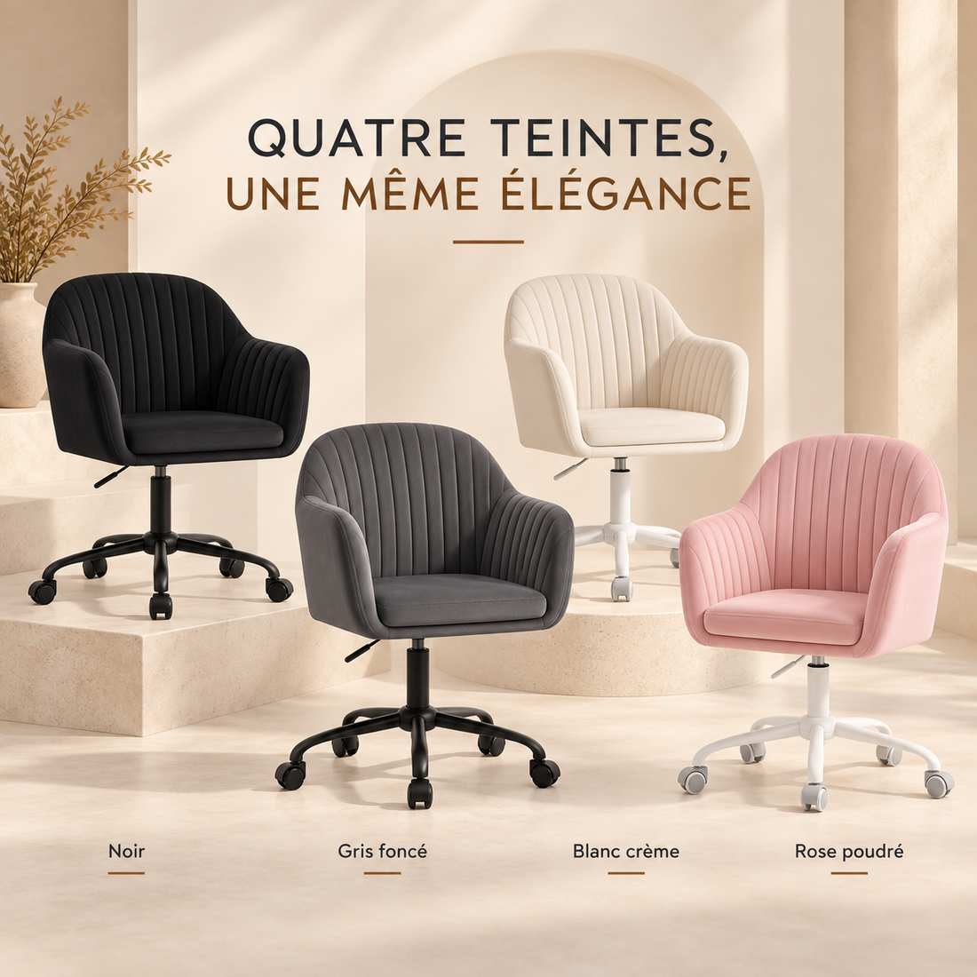 Fauteuil de Bureau "Nora" en Tissu Flanelle – Assise Coquille, Fonction Bascule, Gris
