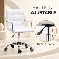 Fauteuil de Bureau "Cléo" en Simili Cuir Capitonné – Blanc, Piètement Chromé 4