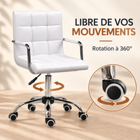 Fauteuil de Bureau "Cléo" en Simili Cuir Capitonné – Blanc, Piètement Chromé 3