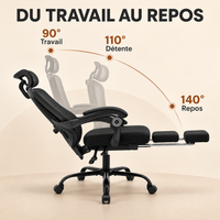 Fauteuil de Bureau Ergonomique "Kobe" en Maille – Appui-Tête Réglable et Repose-Pieds 3